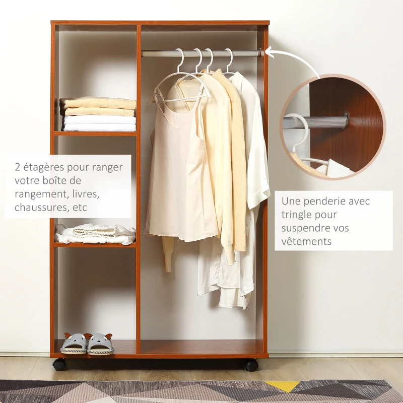 HOMCOM Armoire penderie Armoire de Rangement Mobile Panneaux de Particules Coloris Noyer