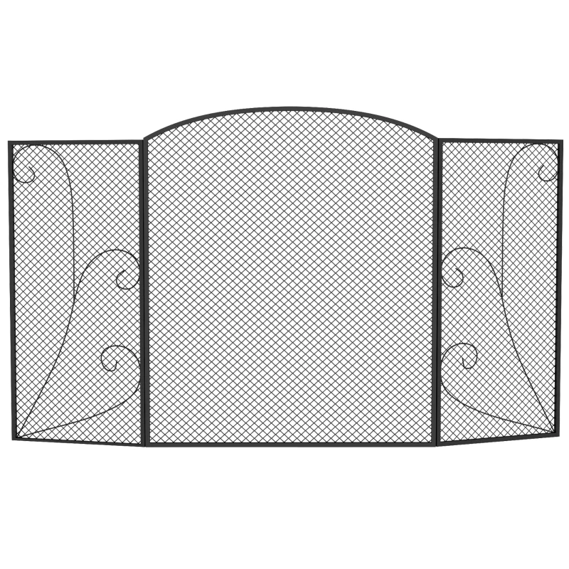 HOMCOM Parascintille Camino Pieghevole a 3 Pannelli in Metallo Verniciato, Pronto all'Uso, 133x1x77 cm, Nero