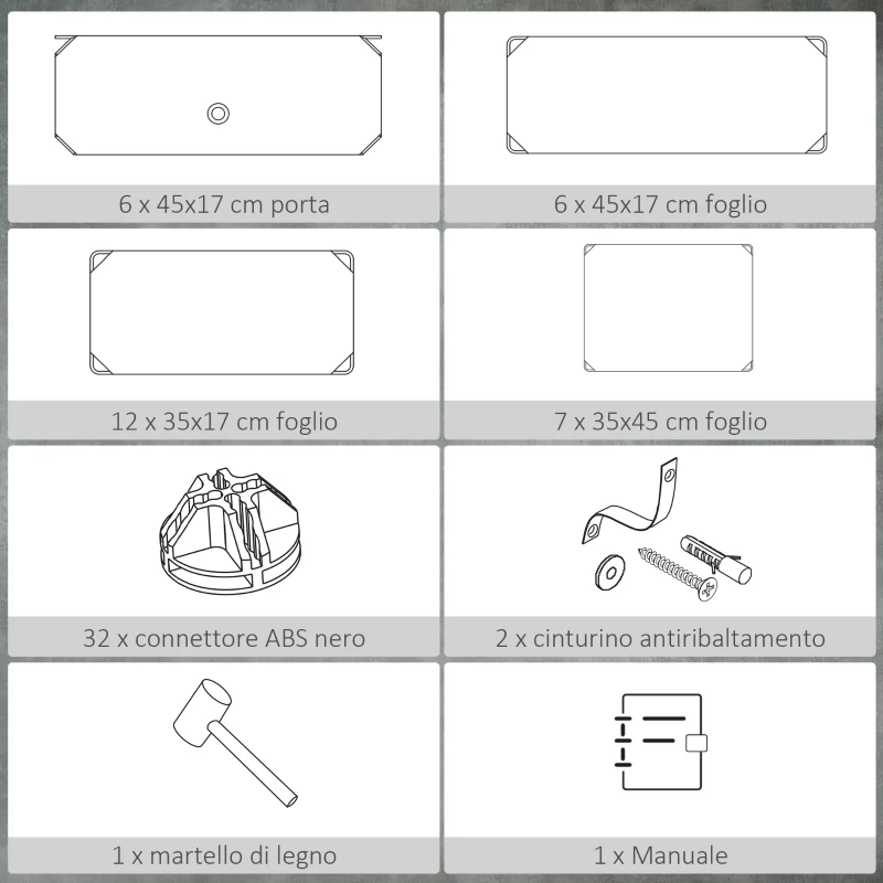 HOMCOM Scarpiera Modulare Salvaspazio con 6 Scatole in Plastica PP e Acciaio, 49x36.5x108 cm, Nero e Bianco