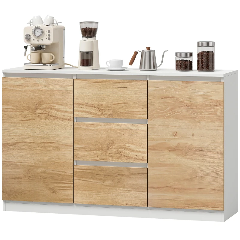 HOMCOM Aparador com 2 Portas e 3 Gavetas, Móvel de TV até 55 Polegadas, 120x35x74,5 cm, Branco e Carvalho