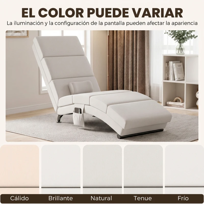 HOMCOM Sillón Relax Reclinable con 8 Puntos de Masaje y Calor Lumbar 5 Modos Mando y Bolsillo Lateral Blanco Crema