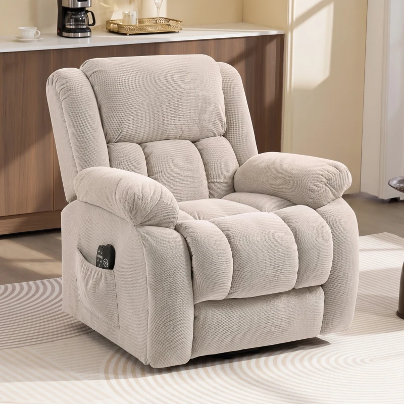 HOMCOM Poltrona Elettrica Alzapersona Reclinabile 150°, Seduta Ampia, Massaggiante, Riscaldata, Velluto, Beige