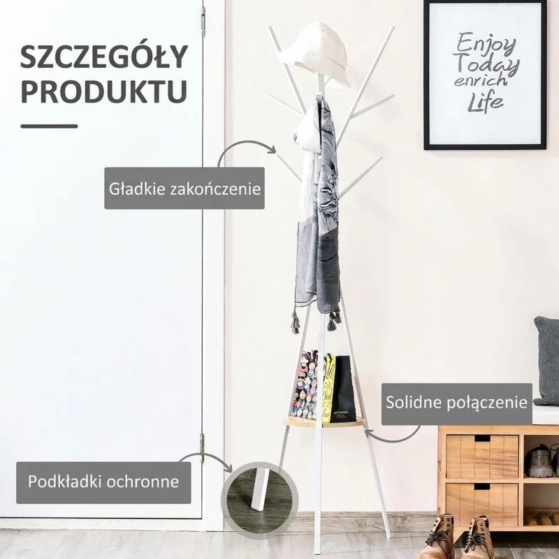 HOMCOM  STOJAK NA UBRANIA DO GARDEROBY PRZEDPOKOJU metalowy biały