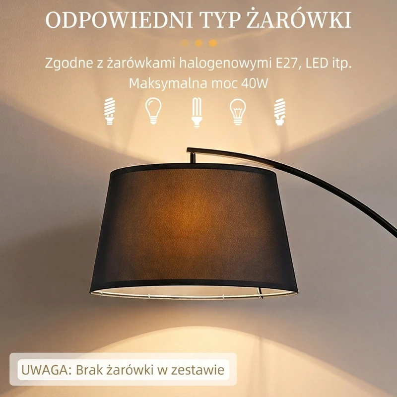 HOMCOM Lampa stojąca do salonu, abażur materiałowy, włącznik nożny