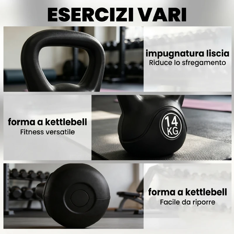 HOMCOM Kettlebell 14kg per Sport e Fitness con Base Piatta e Impugnatura, Kettlebell Pesi per Allenamento Home Gym Casa