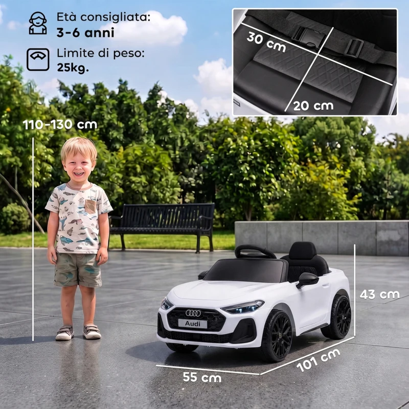 AIYAPLAY Macchina Elettrica per Bambini 12V Audi A5L con Telecomando, Batteria al Litio, 2 Motori, Telecomando, Bianco