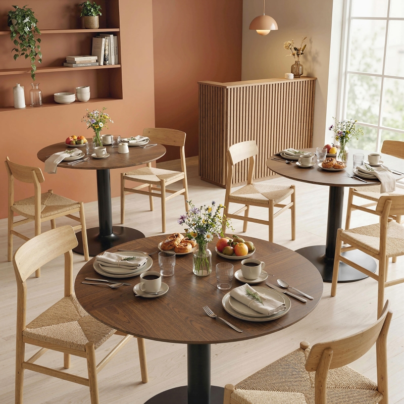 HOMCOM Tavolo da Pranzo Rotondo per 6 Persone, Tavolo Cucina Moderno Ø110x78 cm, Marrone Effetto Legno