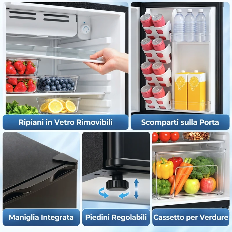 HOMCOM Frigorifero Piccolo 72.5L con Scomparto per Ghiaccio, Mini Frigo con Termostato Regolabile a 7 livelli, Nero