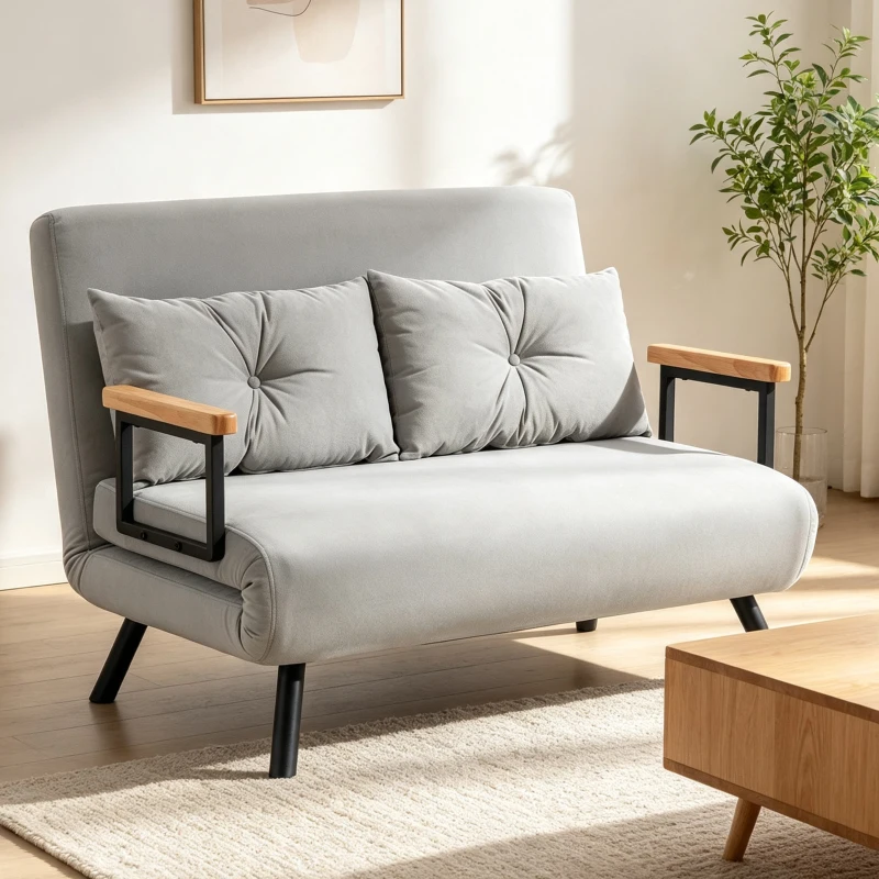 HOMCOM Divano Letto 3 in 1 in Tessuto Effetto Velluto con Schienale Regolabile e 2 Cuscini, 102x73x81 cm, Grigio Chiaro