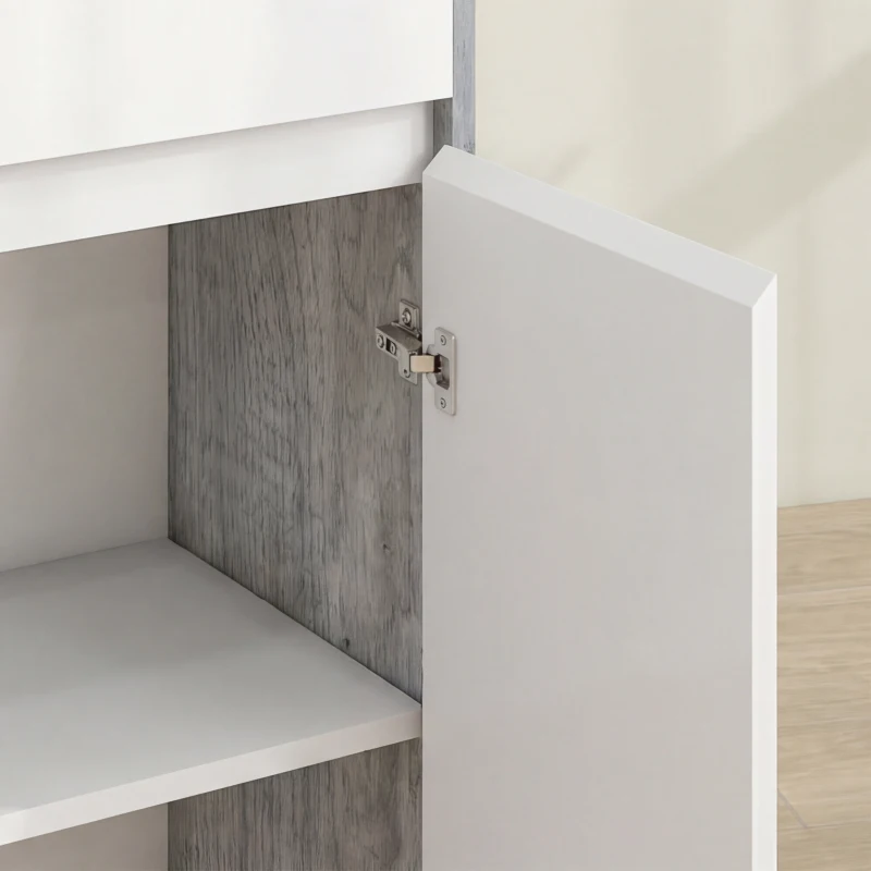 kleankin Mobile da Bagno Autoportante con Cassetto e Ante Doppie, Salvaspazio, Effetto Legno Grigio e Bianco