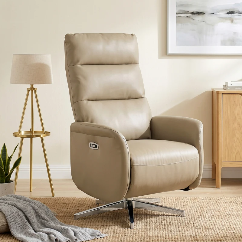 HOMCOM Poltrona Relax Elettrica Reclinabile 160° Girevole con Poggiapiedi, Presa USB e Type-C, in Pelle PU, Marrone