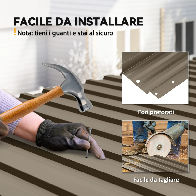 Outsunny Set 12 Pannelli di Ricambio per Casette da Giardino in Acciaio Zincato con Fori, 129x45 cm, Marrone
