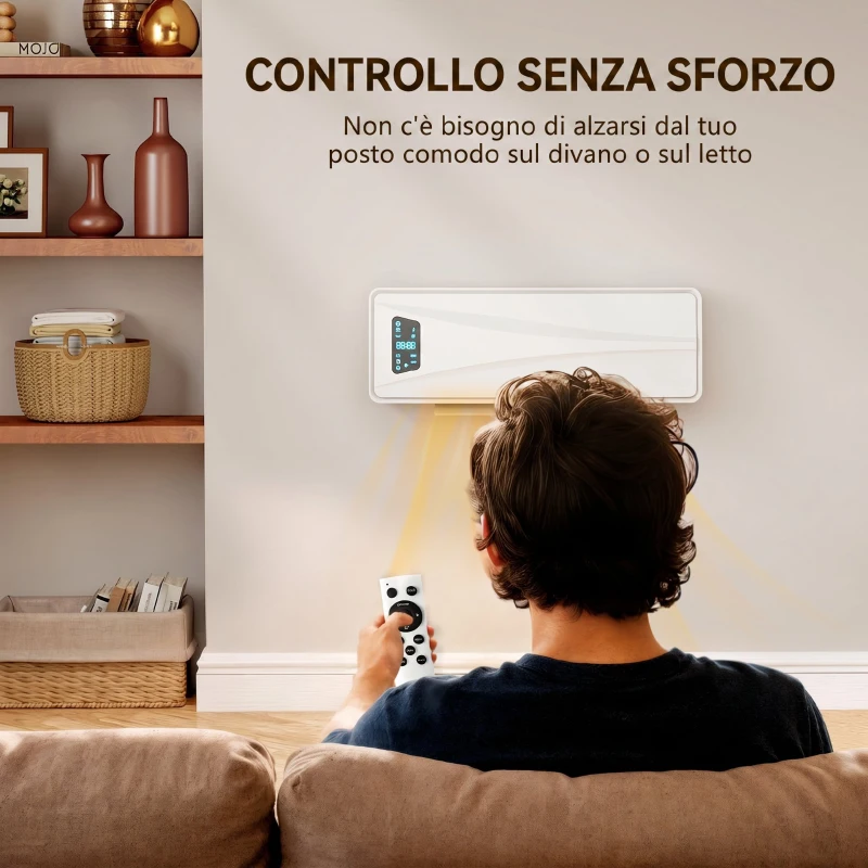 HOMCOM Termoventilatore da Parete 2000W, Stufa Elettrica Ceramica 3 Modalità con Ventilatore, Termostato, Bianco