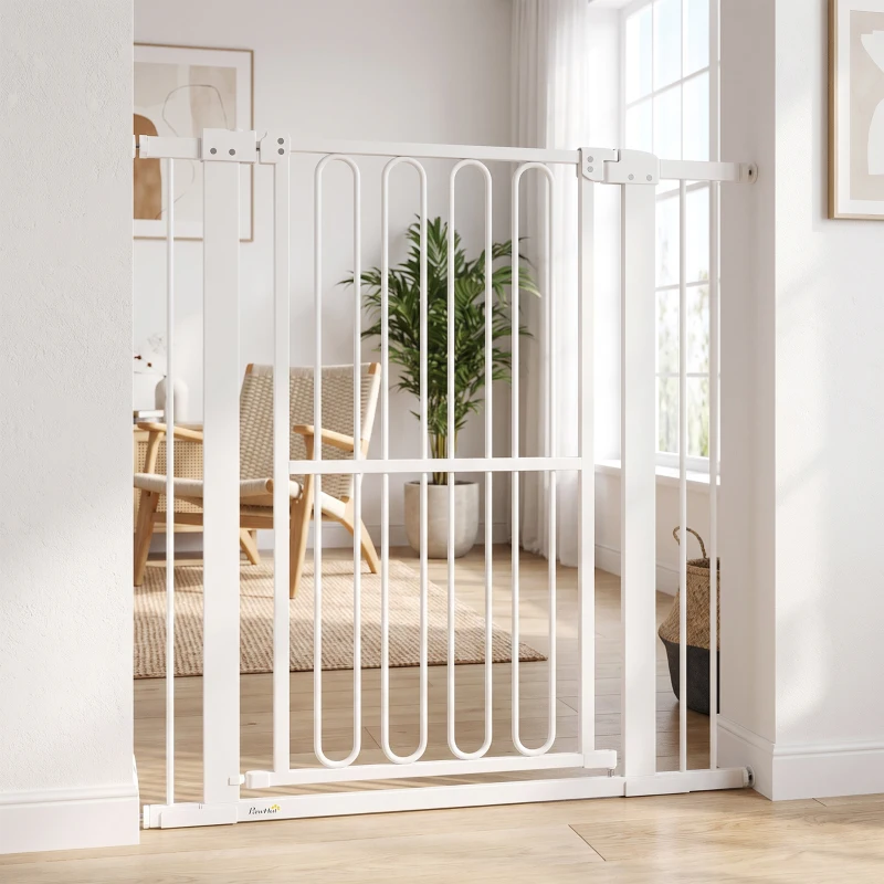 PawHut Cancelletto di Sicurezza per Cani Estensibile 76-104cm, Alto 104cm, Cancellino Cani Taglia Grande, Bianco