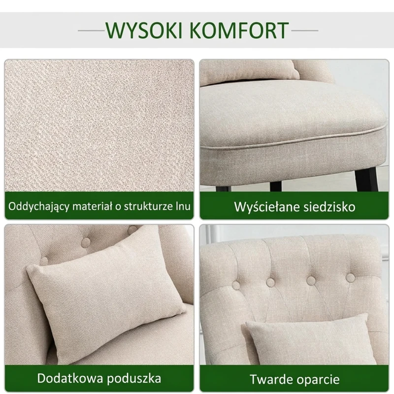 HOMCOM Fotel relaksacyjny z poduszką, styl lniany, wygodny