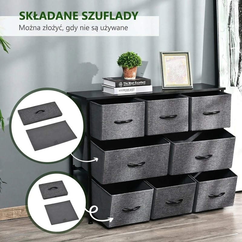 Komoda z 8 szufladami, metalowa konstrukcja, pojemna