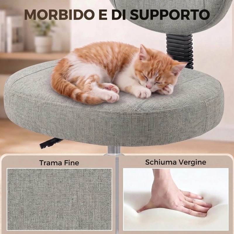 HOMCOM Sedia Ufficio Girevole con Poggiapiedi Rimovibile, Tessuto Effetto Lino, Altezza Regolabile, Grigio Chiaro
