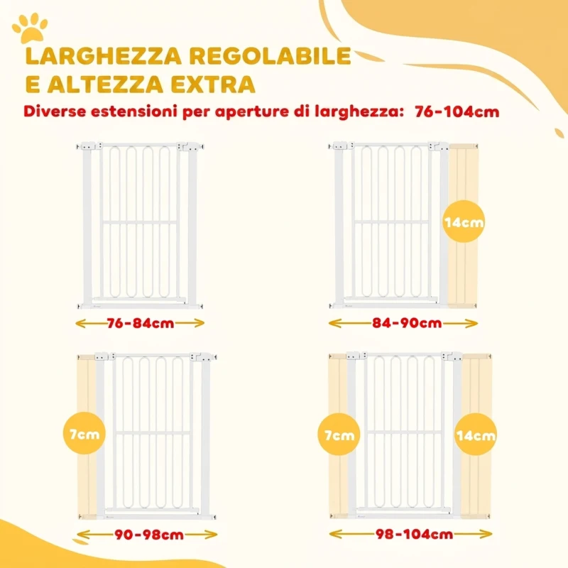 PawHut Cancelletto di Sicurezza per Cani Estensibile 76-104cm, Alto 104cm, Cancellino Cani Taglia Grande, Bianco