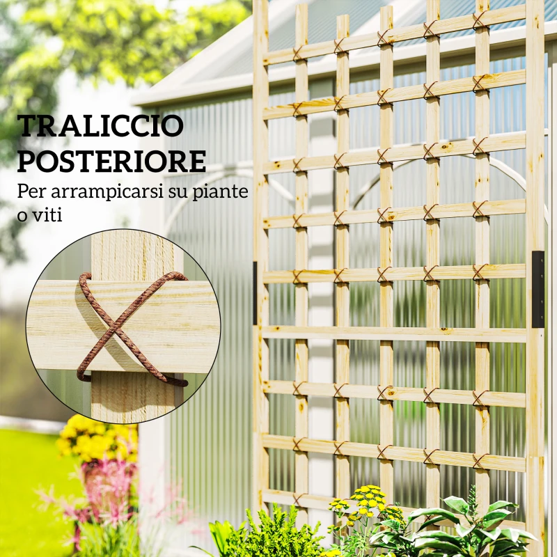 Outsunny Orto Rialzato da Esterno in Legno Grigliato, Fori di Drenaggio, Ruote, per Fiori Verdure 82.5x35x186cm Naturale