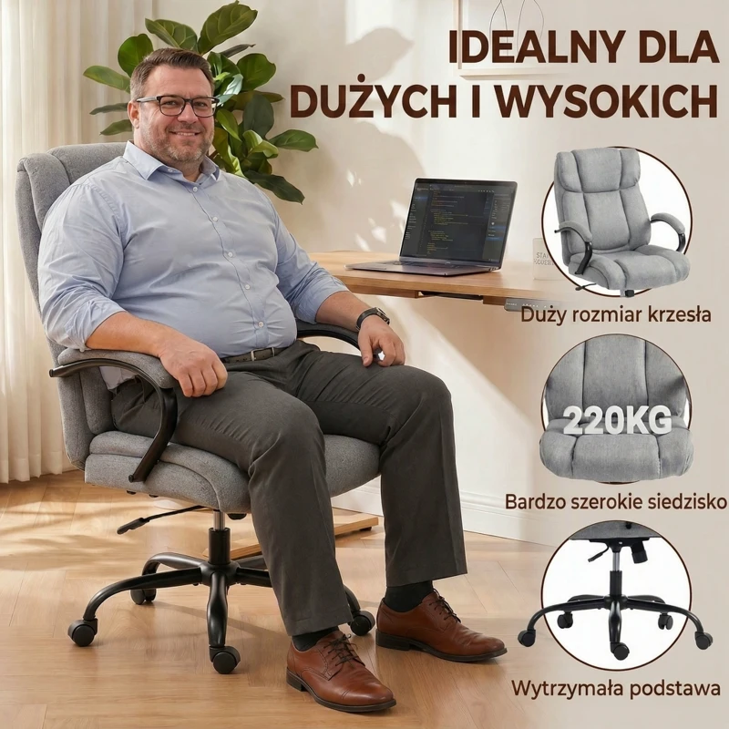 HOMCOM Krzesło biurowe fotel biurowy regulacja wysokości obciążenie do 220 kg jasnoszary