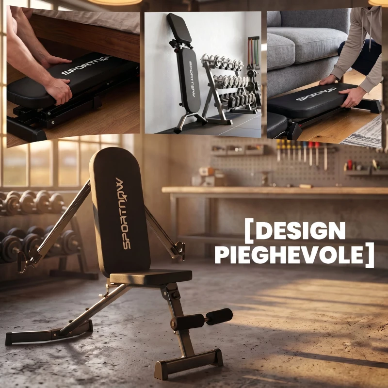 SPORTNOW Panca Pesi Regolabile con Bande di Resistenza, Pieghevole Inclinata/Declinata/Piana con Estensione Gambe