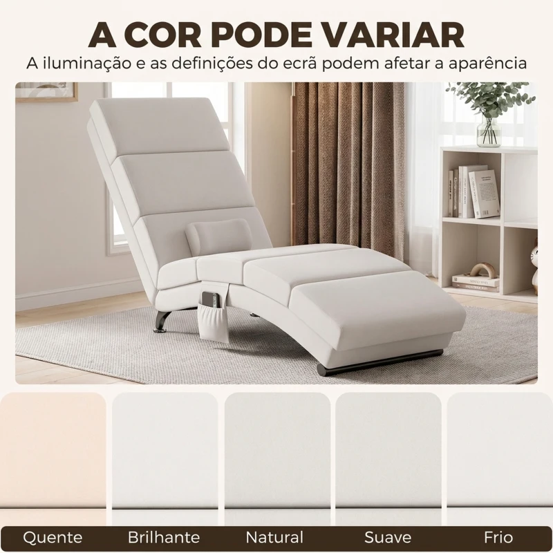 HOMCOM Poltrona Relax Reclinável com 8 Pontos de Massagem, Aquecimento Lombar, 5 Modos, Comando e Bolso Lateral, Branco Creme