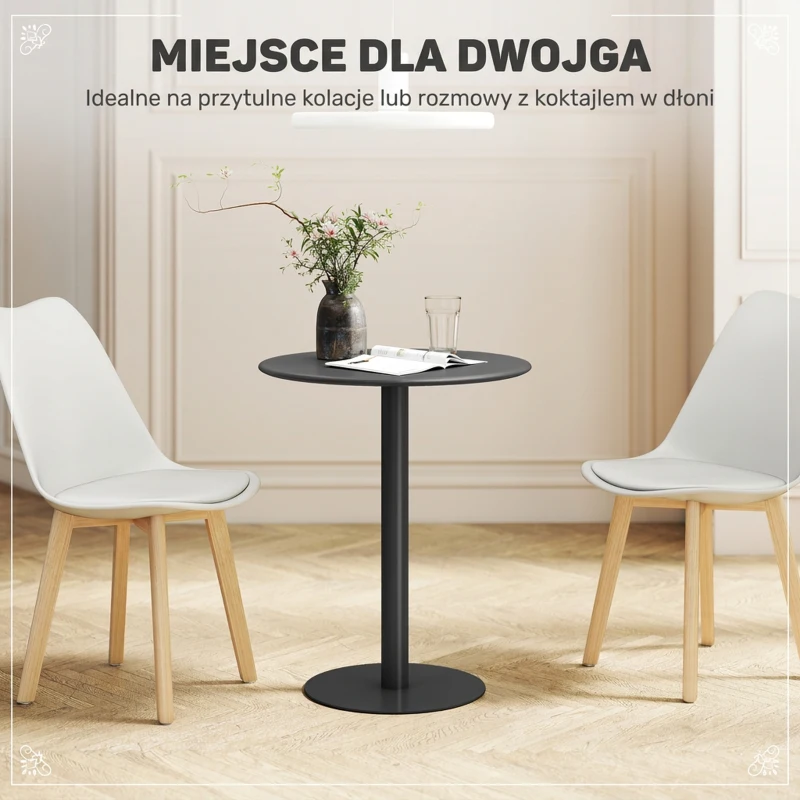 HOMCOM Okrągły stół jadalniany dla 2 osób, Stal, do wnętrz i na zewnątrz, czarny