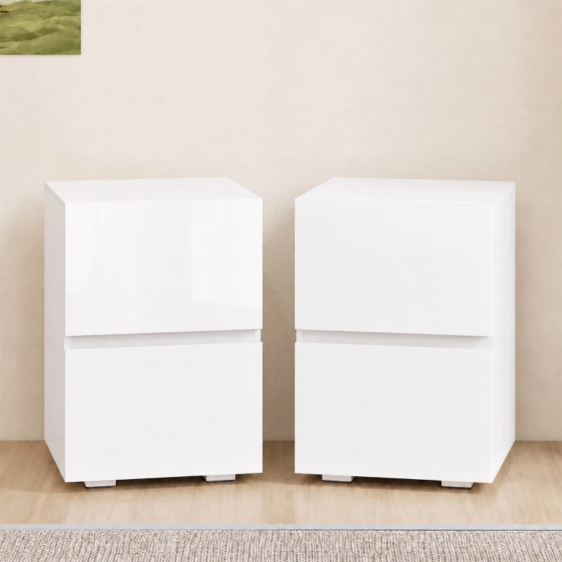 HOMCOM Set di 2 Comodini da Camera da Letto con 2 Cassetti, Tavolini per Camera da Letto, 40x40x58 cm, Bianco
