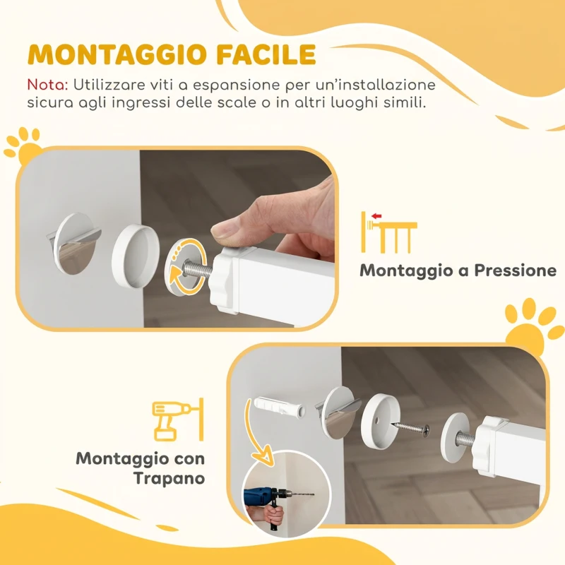 PawHut Cancelletto di Sicurezza per Cani Estensibile 76-104cm, Alto 106cm, Cancellino Cani Taglia Grande, Bianco