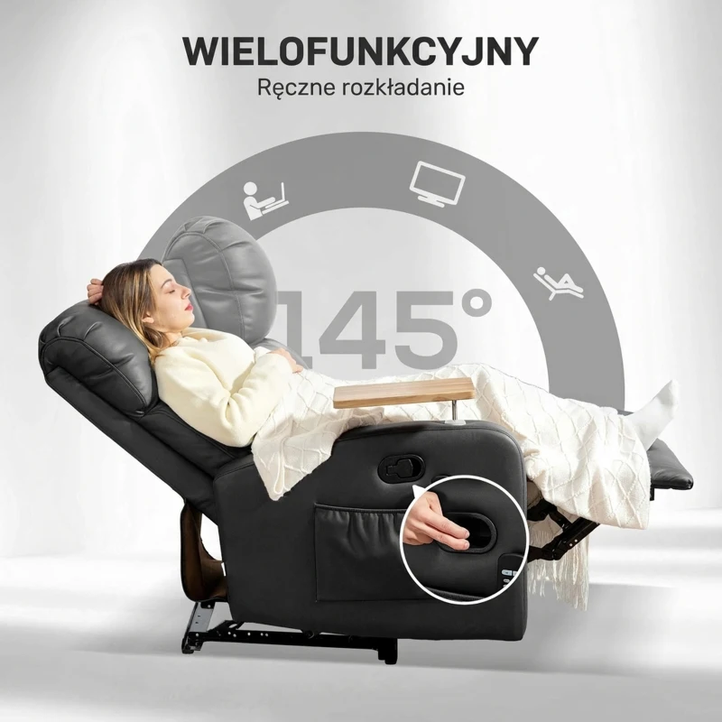 Fotel relaksacyjny z masażem i pilotem, wygodny, nowoczesny
