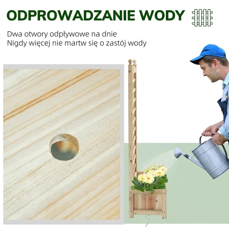 Outsunny skrzynka na rośliny stojak na kwiaty kratka na pnącza skrzynka z kratką łuk różany z otworami drenażowymi ogród naturalne drewno 64 x 28 x 120 cm