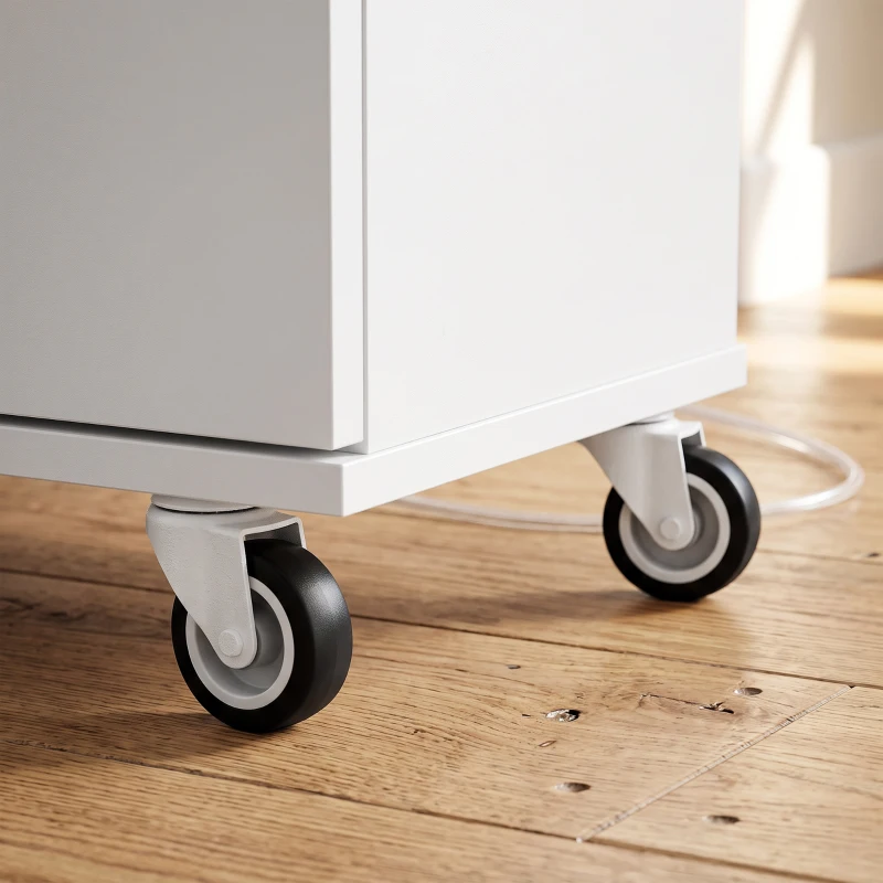 HOMCOM Carrello Cucina con Ruote, Isola Cucina con Presa di Corrente, Organizer Estraibile, 80x40x88 cm, Bianco