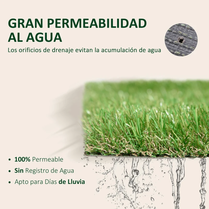 Outsunny Césped Artificial 3x1 m con Altura de Hierba 25mm Rollo de Hierba Sintética de Exterior para Jardín y Terraza
