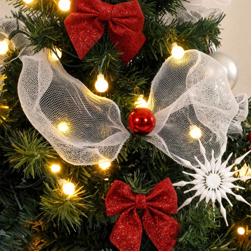 HOMCOM Albero Natale Folto 180cm con 200 Luci LED, Telecomando, 8 Modalità, 800 Rami, Palline, Nastri, Fiocchi