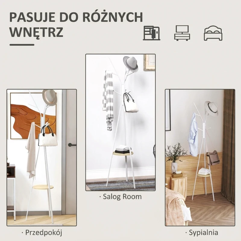 HOMCOM  STOJAK NA UBRANIA DO GARDEROBY PRZEDPOKOJU metalowy biały