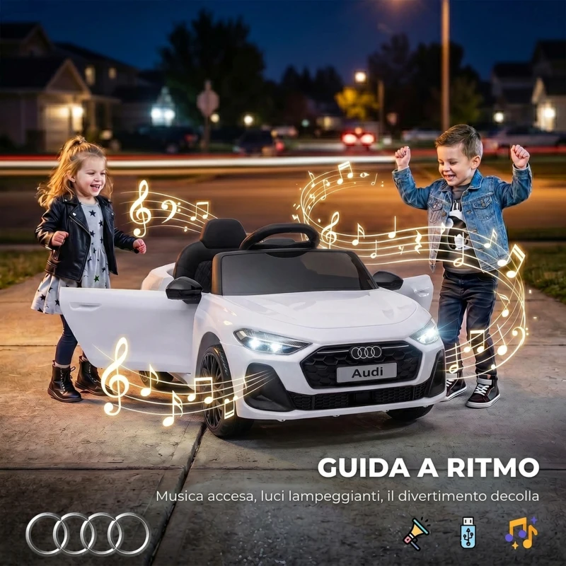 AIYAPLAY Macchina Elettrica per Bambini 12V Audi A5L con Telecomando, Batteria al Litio, 2 Motori, Telecomando, Bianco