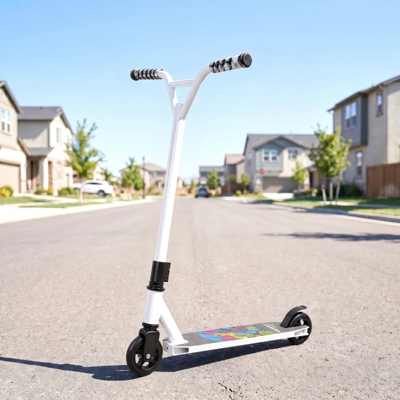 SPORTNOW Scooter Acrobático para Trucos con Plataforma de Aluminio Rodamientos ABEC-7 Ruedas 100 mm Manillar 360° Blanco