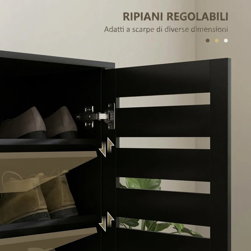 HOMCOM Mobile Scarpiera a 5 Livelli con 4 Ripiani Regolabili e Ante a Doghe, in Legno, 76x33Px98 cm, Nero