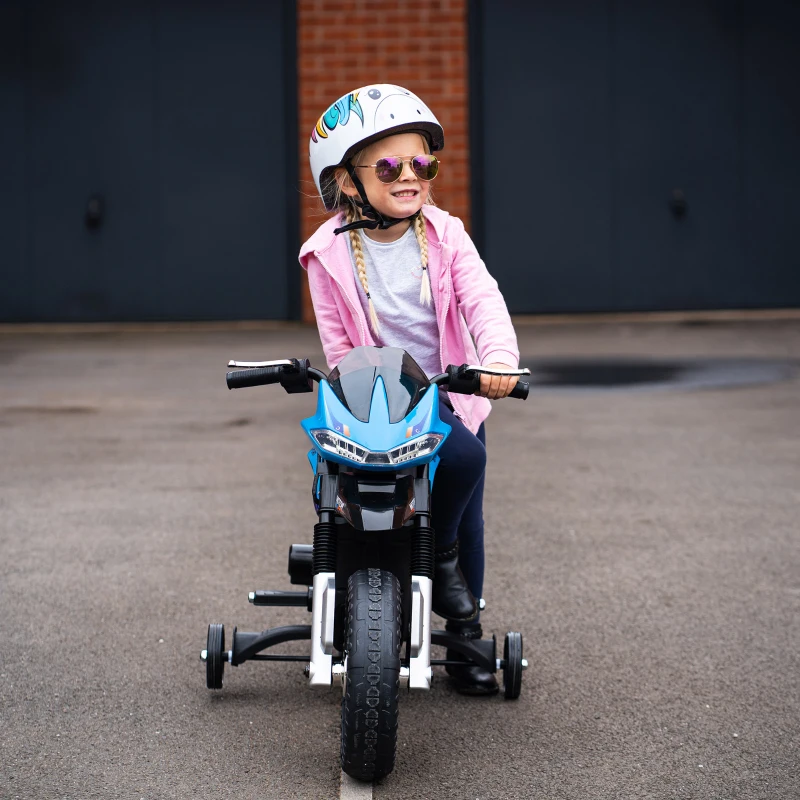 HOMCOM Moto Eléctrica Infantil Moto de Juguete Niños +3 Años Batería 6V con Luces y Música 105x52,3x62,3cm Azul