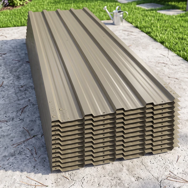 Outsunny Set 12 Pannelli di Ricambio per Casette da Giardino in Acciaio Zincato con Fori, 129x45 cm, Marrone
