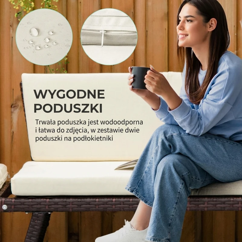 Outsunny 2-osobowa sofa ogrodowa z technorattanu, meble ogrodowe, sofa wypoczynkowa, ławka ogrodowa, leżak ogrodowy, składane podłokietniki, stal, brązowy, 129 x 63 x 67 cm