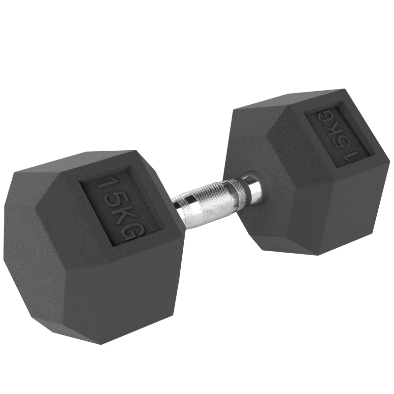 HOMCOM® Hantle gumowe fitness Pojedynczy hantle stalowy gumowy czarny 15 kg