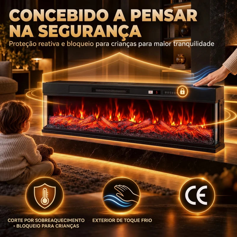 HOMCOM Lareira Elétrica Encastrável ou de Chão 750/1500W, 3 Lados, 12 Cores de Chama 3D, Termóstato, Comando à Distância, Preto