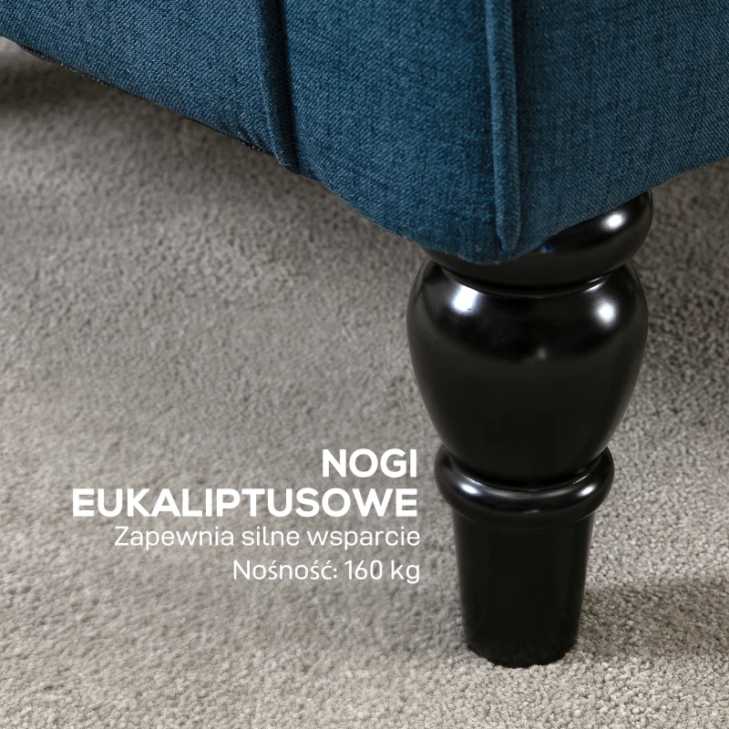 HOMCOM Elegancki Fotel Uszak, Solidnie Wypełniony, Zdejmowana Tapicerka, 74 x 86 x 102 cm, Niebieski