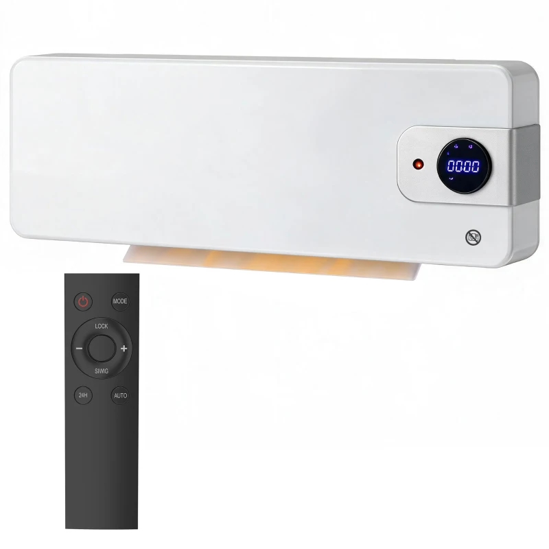 HOMCOM Termoventilator ceramic de perete 2000 W cu control prin aplicație, 3 moduri, termostat, timer, telecomandă, alb