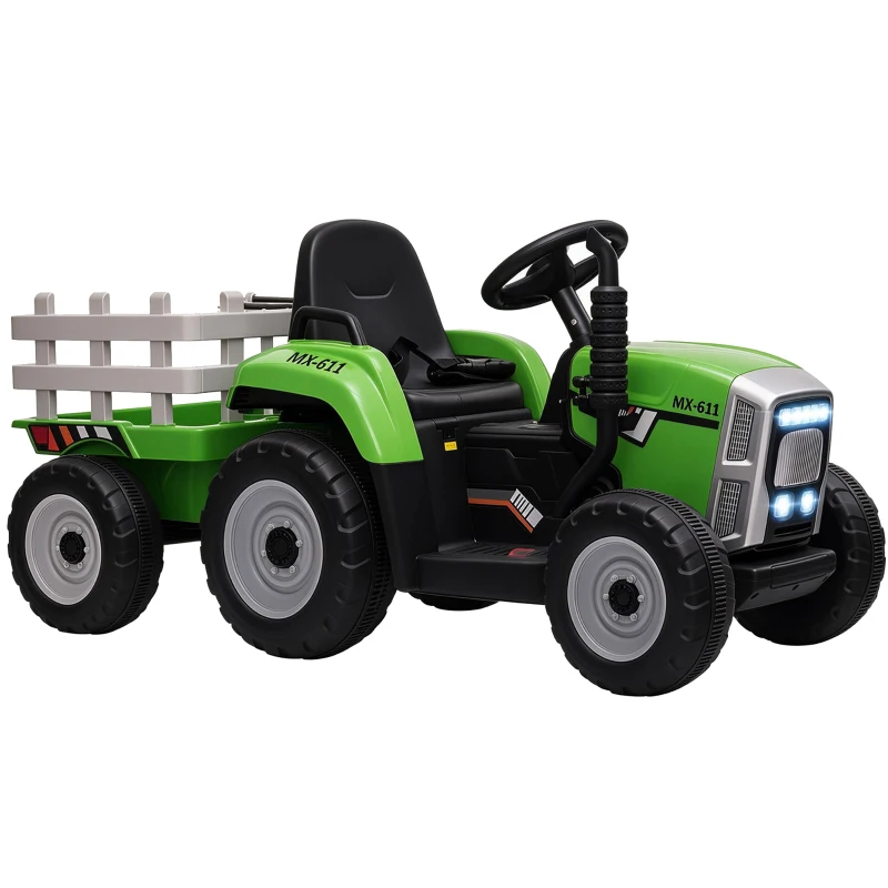 HOMCOM Tracteur électrique avec remorque amovible, pour enfants de 3 à 6 ans avec télécommande MP3 musique affichage lumières