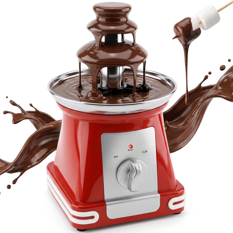HOMCOM Fontanna czekoladowa ze stali nierdzewnej, 3 poziomy, 270 ml, elektryczne fondue z podgrzewaniem, czerwona