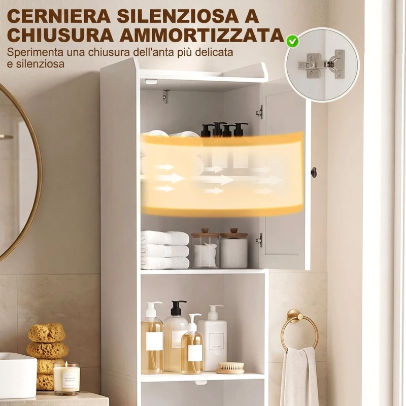 HOMCOM Colonna Bagno Slim con Cesto Portabiancheria Ribaltabile, 40x40x170 cm, Bianco