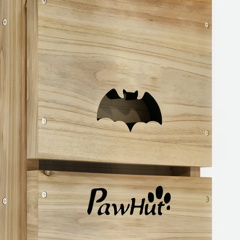 PawHut Pack de 3 Casas para Murciélagos de Madera con 2 Cámaras Plataforma de Aterrizaje Resistente a la Intemperie Natural