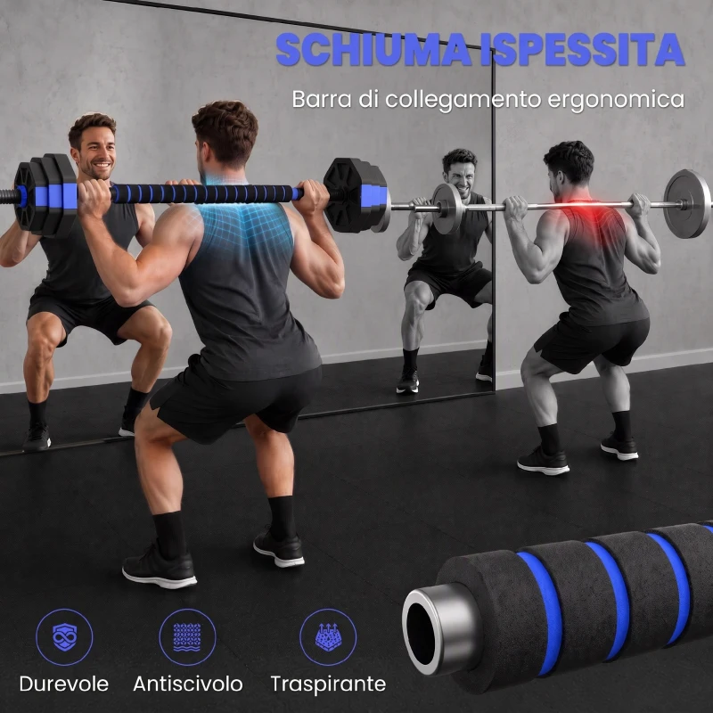 SPORTNOW Set Pesi da Palestra 6 in 1 in Plastica e Sabbia Utilizzabile come Kettlebell Manubri Bilanciere Supporto Blu
